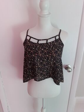 Altar'd State Black Camisole with Tan Floral Cutouts
